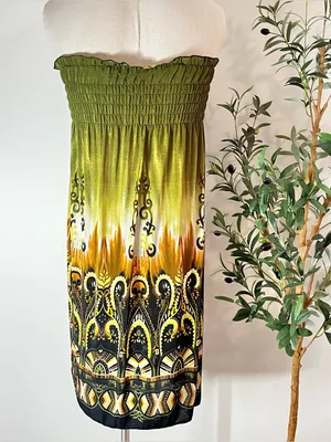 Y2K Strapless Green Ombre Maxi Skirt with Ethnic Print thumbnail 3