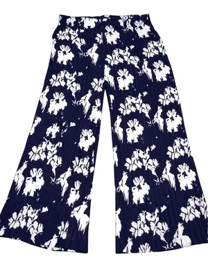 Joie Navy & White Floral Wide-Leg Pull-On Pants thumbnail 3