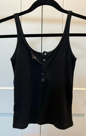 Brandy Melville Black Ribbed Henley Tank thumbnail 1