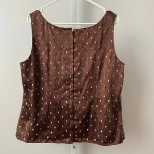 Lily Samii Silk Office Siren MobWife Polka Dot‎ Sleeveless Blouse Brown thumbnail 6