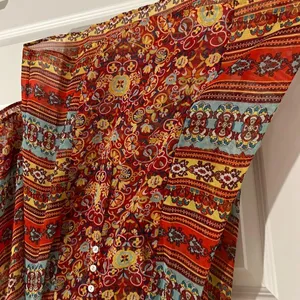 s Long Sleeve Boho Blouse Orange Blue Size XL thumbnail 9