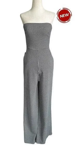 Express Black/White Houndstooth Stretch Jumpsuit Wide Leg Women XS NWT | 34-31 thumbnail 1