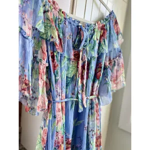 Zimmermann Winsome Sky Sunbleach Floral 100% Silk Ruffle Mini Dress Size 2 thumbnail 5