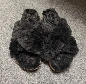 Women’s Black Fuzzy Slide Sandals Size 6 thumbnail 1