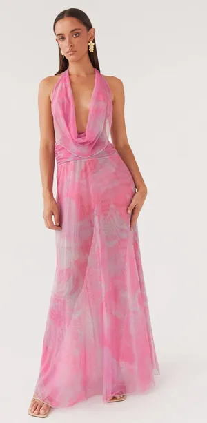 NWOT Peppermayo Elysia Mesh Maxi Dress - Pink Floral thumbnail 1