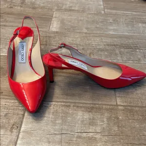 Jimmy Choo Erin 60 slingback kitten heel pumps in red patent leather thumbnail 6