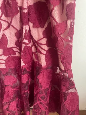 Lulus Alluring Dream Burgundy Floral Mesh Lace Trumpet Midi Dress thumbnail 17