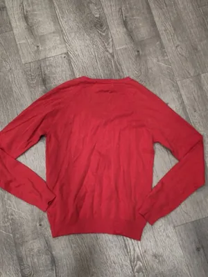 Zara Women Red V-Neck Long-Sleeve Knit Sweater Lightweight Cotton Blend Sz Large thumbnail 2