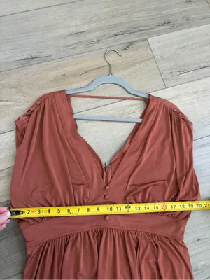 Anthropologie Sleeveless V Neck A Line Midi Boho Fall Cottagecore Dress Brown L thumbnail 10