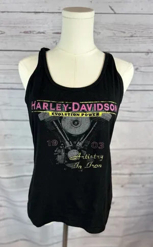 Harley Davidson Evolution Power 1903 Artistry in Iron Tank Top Women M Black thumbnail 1
