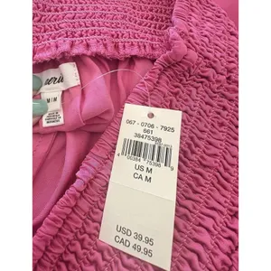 Aerie NWT $39.95 Fuchsia Pink High Rise Smocked Elastic Waist Drawstring Shorts thumbnail 3