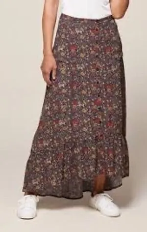 EQL by Kerrits Wild Horse Floral Button Front High Low Maxi Skirt Grey 1X NEW thumbnail 1