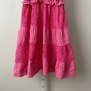 Fairy Cotton Boho Beachy Crochet‎ Eyelet Tiered Midi Dress Pink thumbnail 3