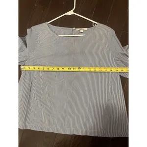 White Birch Madewell Striped Navy & White 3/4 Bell Sleeve Top L 100% Cotton thumbnail 6