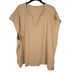 Aerie Summer Breeze Notch Neck T-Shirt Womens XL Tan‎ Cotton Relaxed Slouchy thumbnail 2