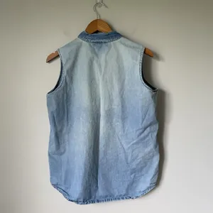 NY Line Vintage 1990's Blue Denim 100% Cotton Tank Top Collar Women Size Medium thumbnail 2