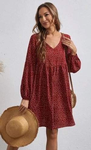 Emery Rose Red Polka Dot Babydoll Dress thumbnail 1