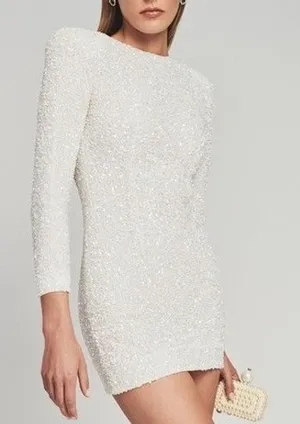 Retrofête Nikki Sequin Dress in White‎ Size XS Bridal Long Sleeve Mini thumbnail 1