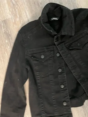 d.jeans Denim Jacket Womens Medium Black Stretch Cropped Trucker Button Front thumbnail 8