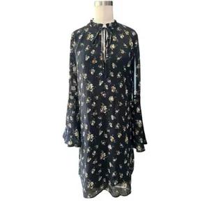 Philosophy Black Floral Chiffon Shift Dress Sz Small Tie Keyhole Flutter Sleeve thumbnail 14