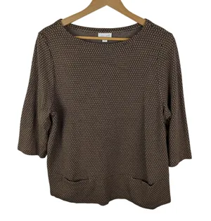 J Jill Ponte Knit Geometric Top‎ Size LP Brown Minimalist Stretch Office Comfy thumbnail 1