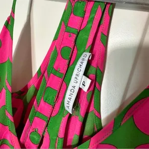 Amanda Uprichard 100% Silk Pink Green Mini Dress Geometric Sleeveless Small‎ thumbnail 2
