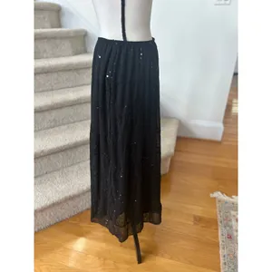 Vintage Y2K Black Sequin Embroidered Floral Tiered Whimsygoth Fairy Midi Skirt thumbnail 3