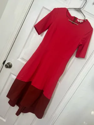 Boden Red Midi Dress Fit Flare Colorblock A-line Elegant Chic Pockets Size 6R thumbnail 5