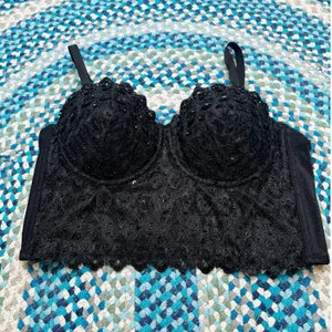 Windsor‎ Beaded Bralette Black Top Size Small Whimsioth Fairy Dark Romantic Goth thumbnail 2