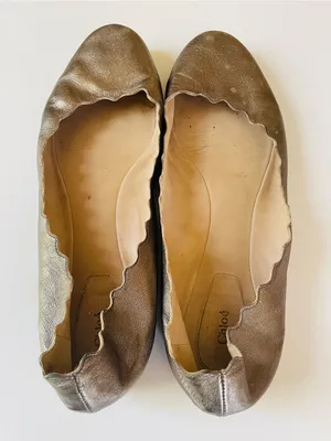 Chloé Lauren Scalloped Leather Ballet Flats Bronze Metallic Size 39.5 Italy thumbnail 8