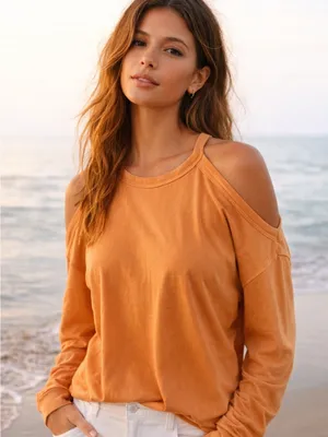 We The Free, Cold Shoulder Top, Women’s, XS, Oversized, Orange thumbnail 11