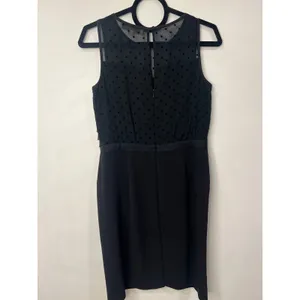 Ann Taylor Loft Black Mesh Polka Dot Ruffled Sheath Knee Length Dress Si… thumbnail 4