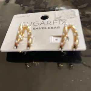 Baublebar Sugarfix Pearl & Gold double Hoops NWT thumbnail 2