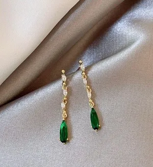 Elegant Teardrop Emerald Dangle Drop Earrings for Women thumbnail 3