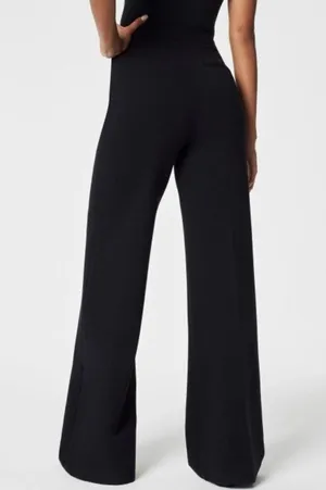 Spanx Ponte Button Front Wide Leg Classic Black High-Rise Waist Stretchy Trouser thumbnail 2