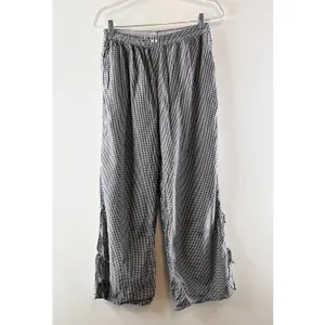 Aerie Gingham Print Tie Hem Boxer Style Wide Leg Pants Black White Medium thumbnail 2