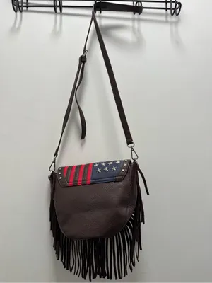 Brown faux leather Rodeo Fringe American Flag crossbody bag charming charlie thumbnail 6