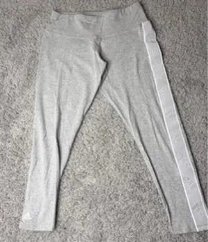 Adidas Womens Large Grey Crop Leggings Side Stripe Logo Capri Pants thumbnail 1
