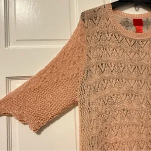 V‎ Christina Crochet Knit Scalloped Hem Sweater Peach Orange Size XL thumbnail 3
