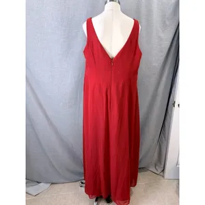 Azazie Red Chiffon Ruched V-Neck Formal Bridesmaid‎ Gown Plus A18 thumbnail 3