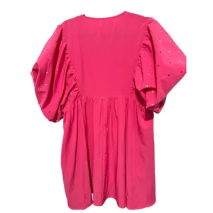 ENTRO BUBBLE SLEEVE DRESS Embroidered Size S Hot Pink thumbnail 2