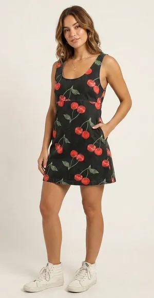 Urban Outfitters Charlie Cherry Print Mini Dress Low Back Coquette Y2K M thumbnail 1