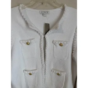 NWT J.Crew Odette Lady Jacket Cardigan Womens M White Gold Button Boucle thumbnail 6