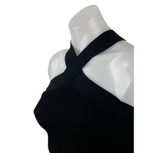 Aritzia Babaton Womens Black Cross Strap Sleeveless Ribbed Knit Crop Top Size XS thumbnail 3