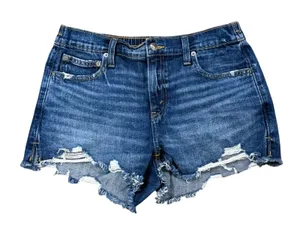 Aerie Women's Blue‎ Denim Distressed Cutoff Shorts Small Elastic Waist thumbnail 1
