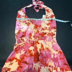 PrettyGarden Halter Floral Pink & Red Sleeveless Tiered Sundress size L NWT thumbnail 10