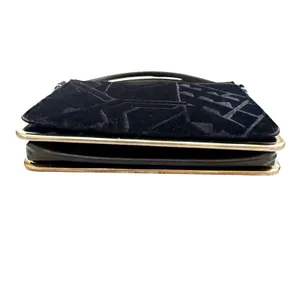VTG Black Velvet Evening Handbag Gold Frame Retro Geometric Whimsigoth Purse thumbnail 4