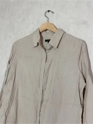 Quince Women’s 100% European Linen Long Sleeve Shirt in Driftwood M thumbnail 5