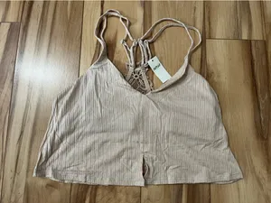 NWT Offline By Aerie Ribbed Lace Crop Tank Built in shelf Bra Beige Sz Small thumbnail 1
