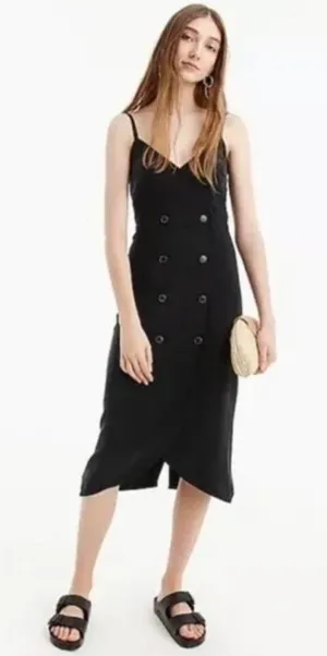 J Crew Silk Midi Dress Sm 6 Minimalist Double Breast Button Layer Capsule Luxury thumbnail 1